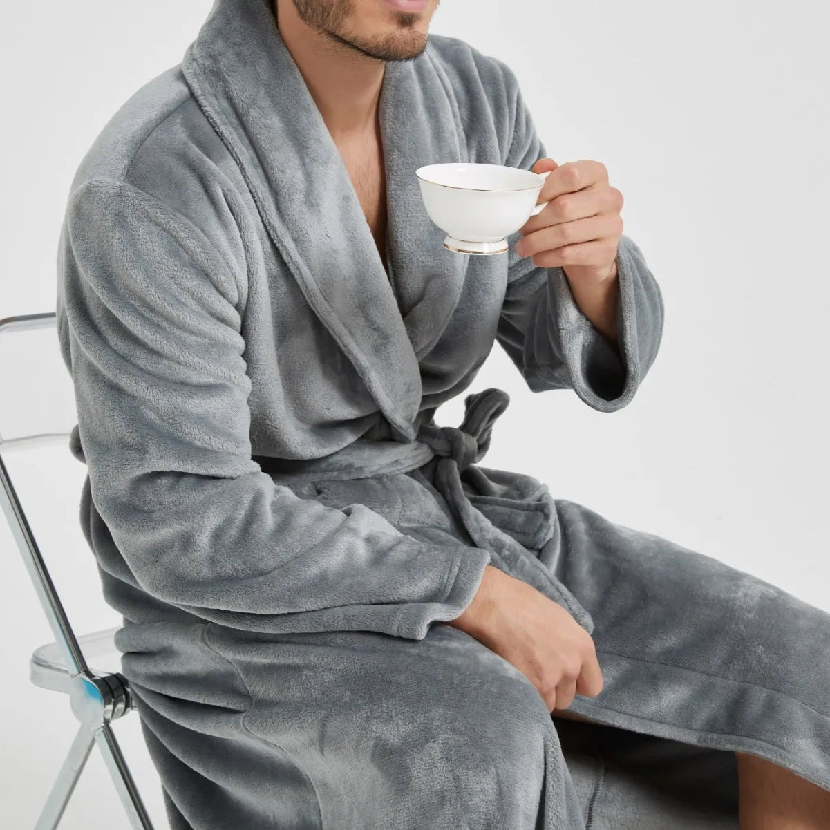 Männer Winter Nachtwäsche warme Flanell Kimono Bademantel Kleid mittellange Nachtwäsche männlich Herbst zu Hause Kleidung Lounge wear verdicken Nachthemd