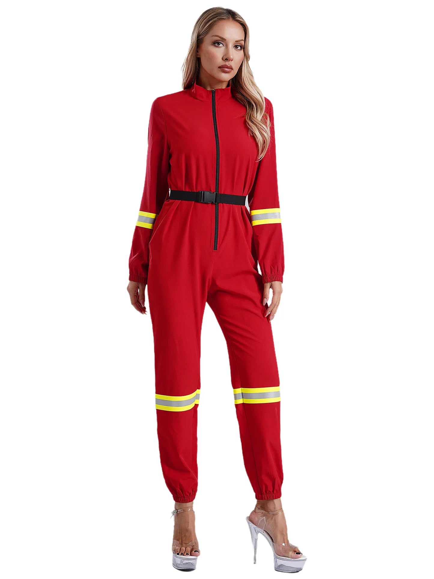 Damen Feuerwehr mann Kostüm Feuerwehr mann Langarm Front Reiß verschluss Overall Stram pler Overalls für Halloween Party Rollenspiel verkleiden