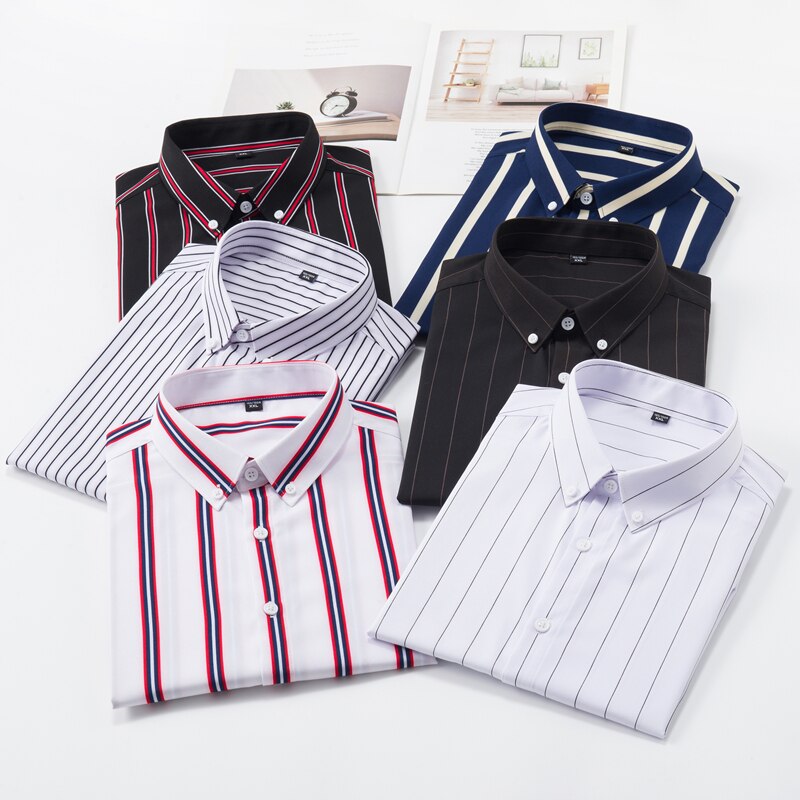 6XL 7XL 8XL 9XL 10XL Plus Size Men&#39;s Loose Striped Short Sleeve Shirts Summer Branded Business Casual Stretch Lightweight Shirts