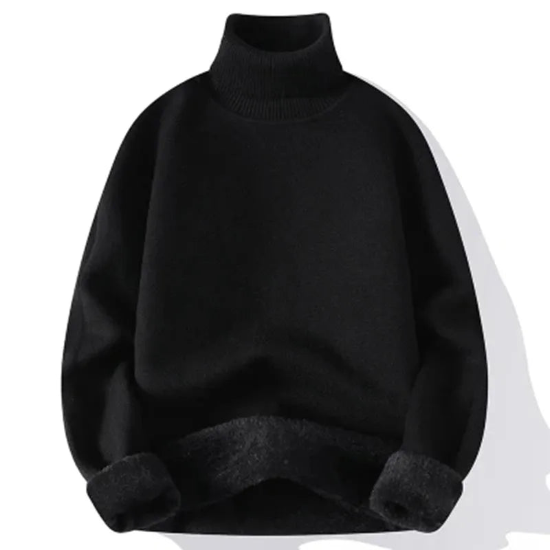 Winter herren Rollkragenpullover Einfarbig Warme Strick Pullover Männer Fleece Dünne Gestrickte Rollkragen Pullover Casual Pullover