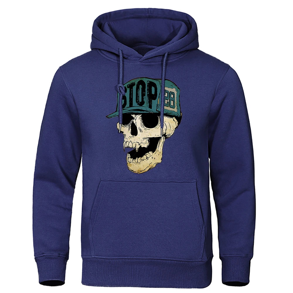 Stop 28 Skull In Hat Horrible Printed Hoody Mens Casual Street Hoodie Crewneck Fleece Clothing Oversized Fleece Pullover Male