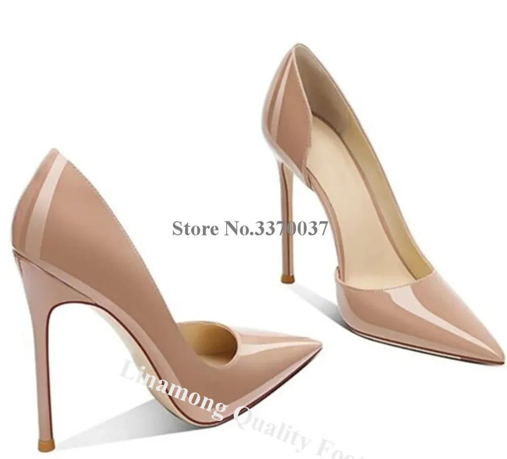 Linunter sexy spitze Zehen aus geschnitten Lack leder dünne Fersen Pumps rot beige weiß Lack leder 12cm Stiletto Ferse Slip-On Schuhe