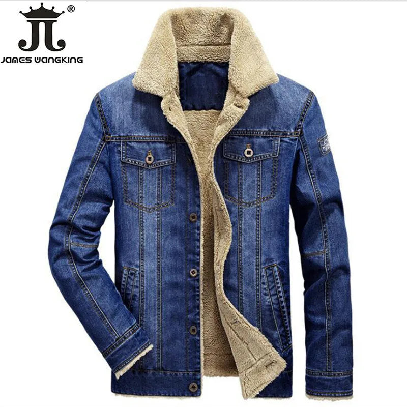 Winter warme und verdickte Herren lässige Jeans jacke Boutique Mode Baumwolle männliche blaue Jeans mäntel