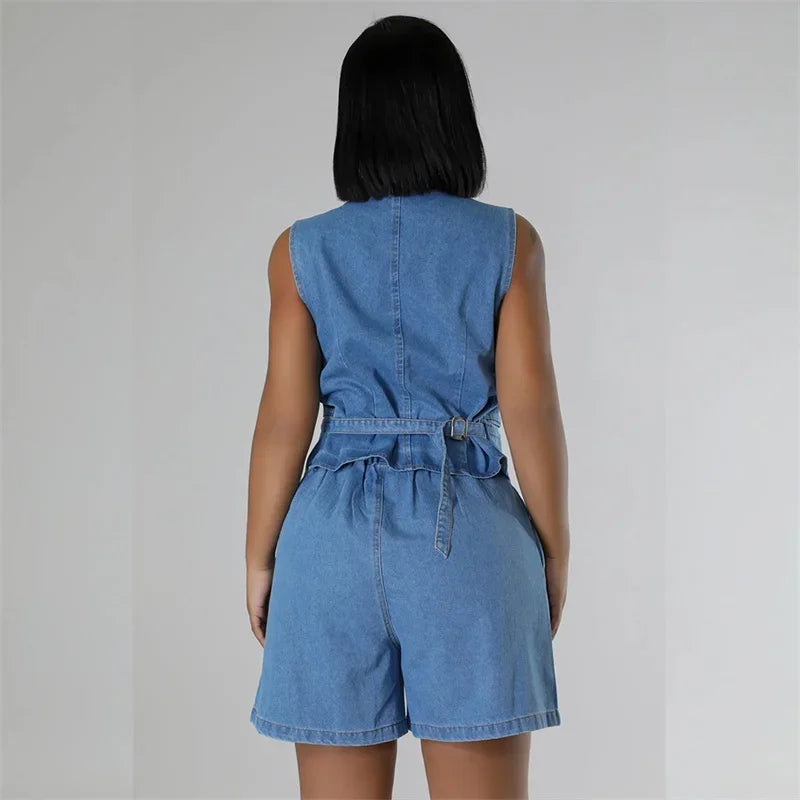 Sommer V-Ausschnitt ärmellose Westen Frauen zweiteilige Sets gerade Jeans shorts weibliche Anzüge lässige einreihige Strickjacke Weste