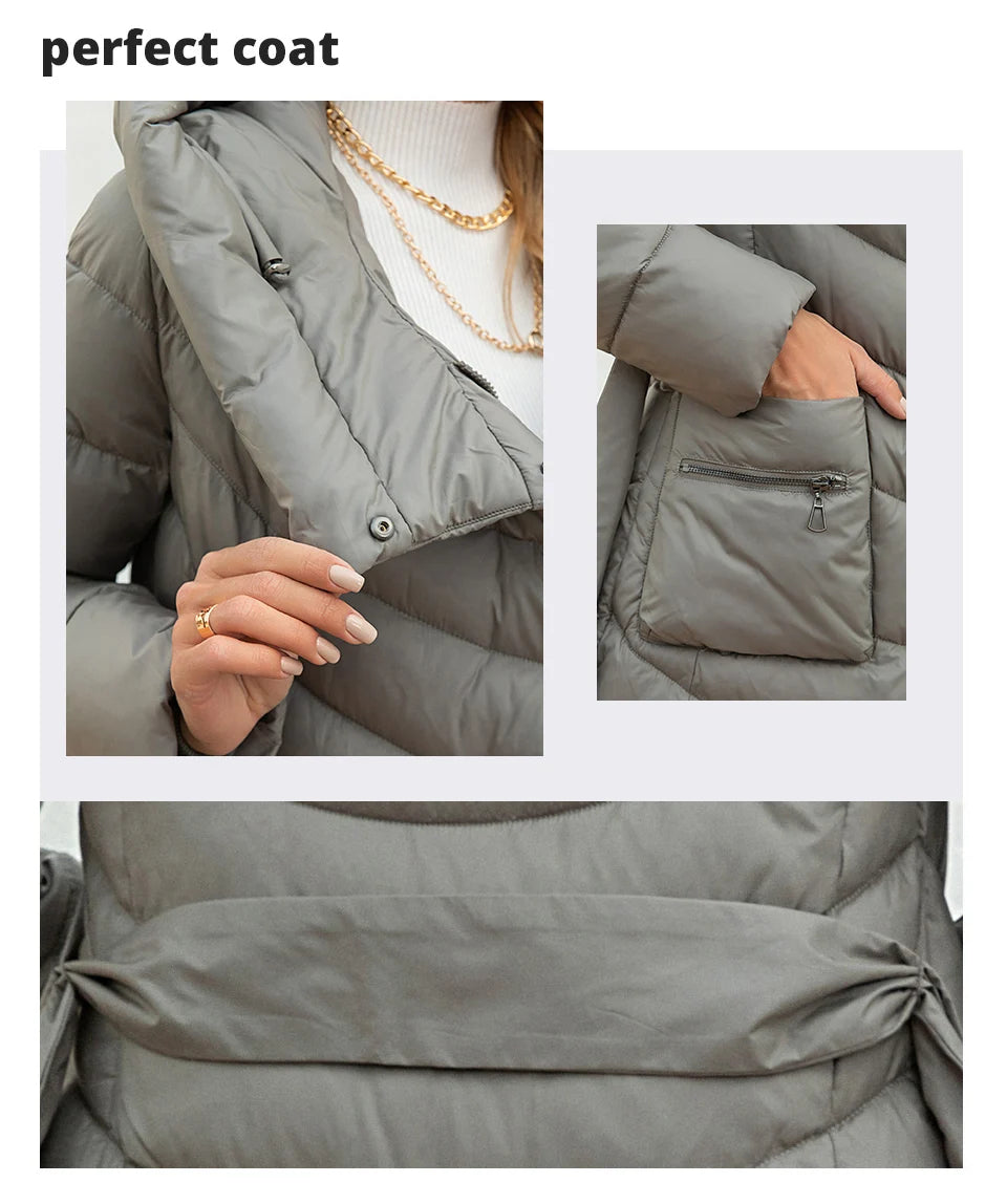 Gasman Mode Parkas Frauen lässig Kapuze Taschen gürtel Frauen Daunen jacke weibliche Mäntel Outwear