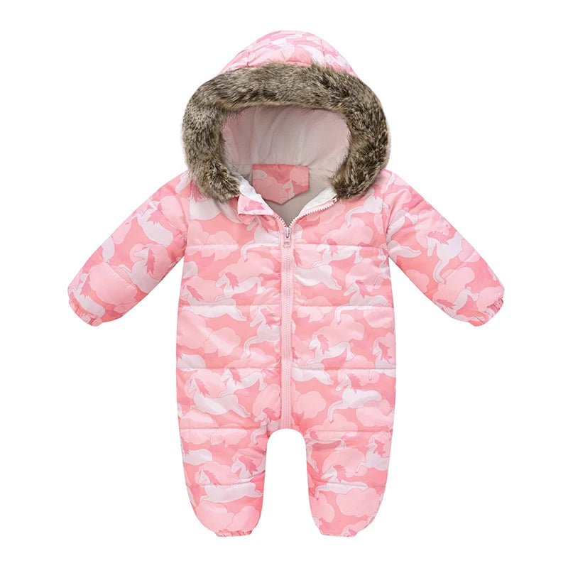 6 9 12 18 24 36 Monate Winter Baby Stram pler niedlichen Cartoon warme Mode Kapuze Reiß verschluss Pelz Kragen Junge Overall neue Kinder tücher