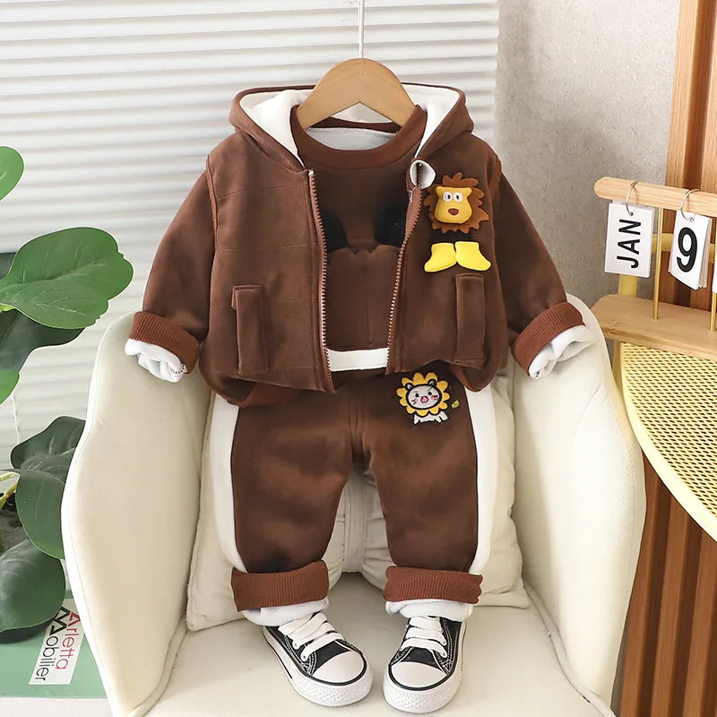 Winter Baby Jungen Kleidung Herbst Jungen Kleidung Sets niedlichen Cartoon Mantel Weste Hosen Mädchen Anzüge 1 2 3 4 Jahre neue Kinder Kleidung