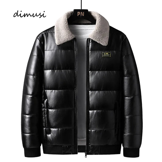 DIMUSI Winter Men's Padded Jackets Casual Men Thermal Windbreaker Coats Fashion Man Thick Warm PU Leather Jackets Clothing