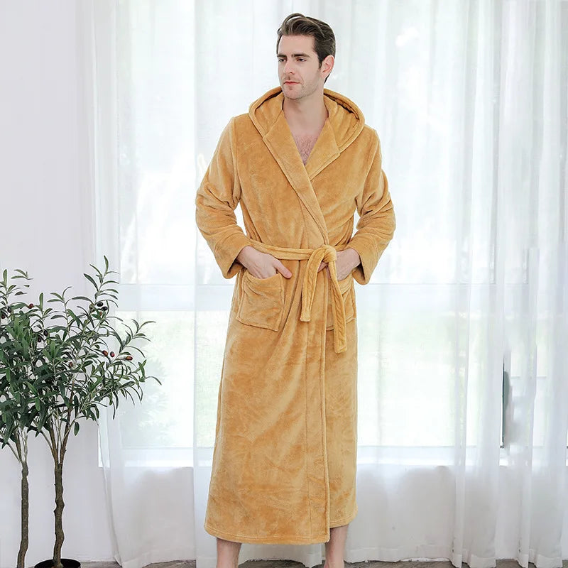 Männer Nachtwäsche verdicken Flanell Bademantel Kleid lose Robe Winter warm Kimono Bad Kleid lange Pegnoirs Dusch mäntel nach Hause Kleidung