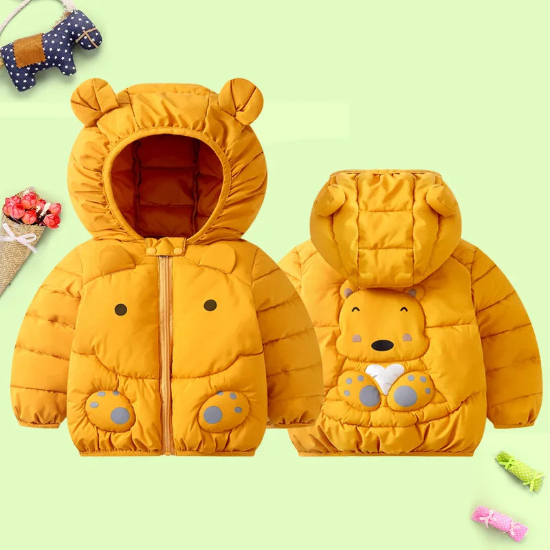 1 2 3 4 5 6 jahre Baby Jacke Cute Cartoon Bär Herbst Und Winter Mädchen Unten Jacke Mit Kapuze Zipper jungen Oberbekleidung Kinder Kleidung