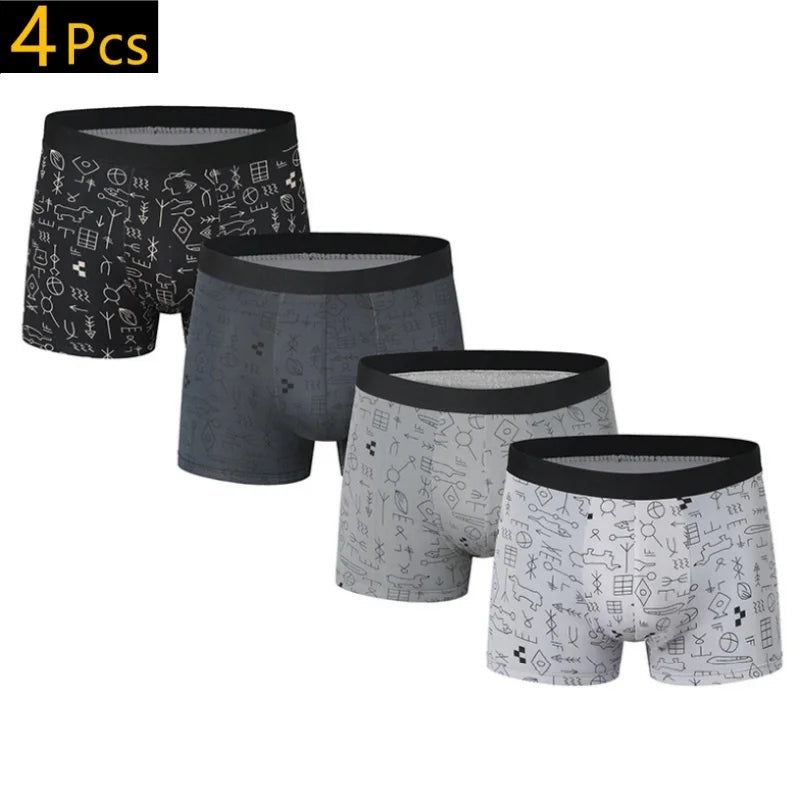 4 teile/los M-XXXL Mode Männer Höschen bedruckte Unterhose atmungsaktiv plus Größe männliche Boxer Calzoncillo Hombre heiße kurze Para Hombres