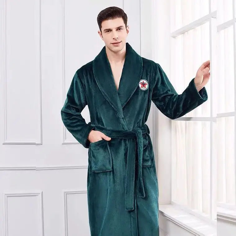 Männer Winter Nachtwäsche warme Flanell Kimono Bademantel Kleid mittellange Nachtwäsche männlich Herbst zu Hause Kleidung Lounge wear verdicken Nachthemd