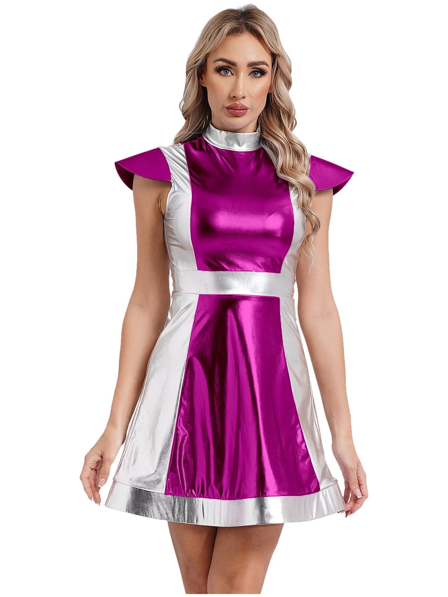 Frauen Weltraum Alien Kostüm außer irdische Halloween Metallic Kleider für Themen Party Cosplay Rollenspiel verkleiden