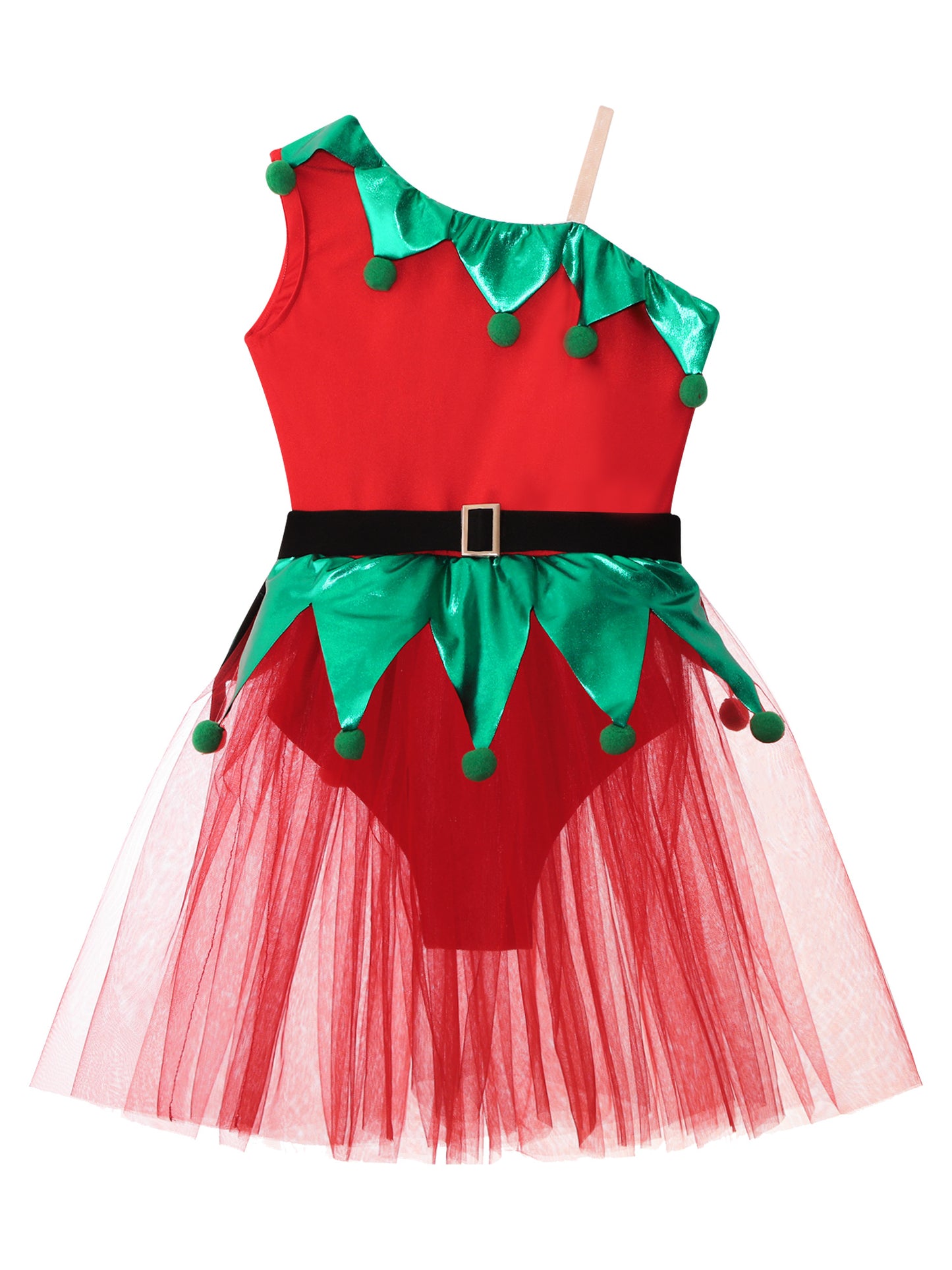 Kinder Mädchen eine Schulter Weihnachten Tanz Tutu Kleid Trikot Weihnachten Urlaub Party Santas Helfer Festivals Performance Kostüm