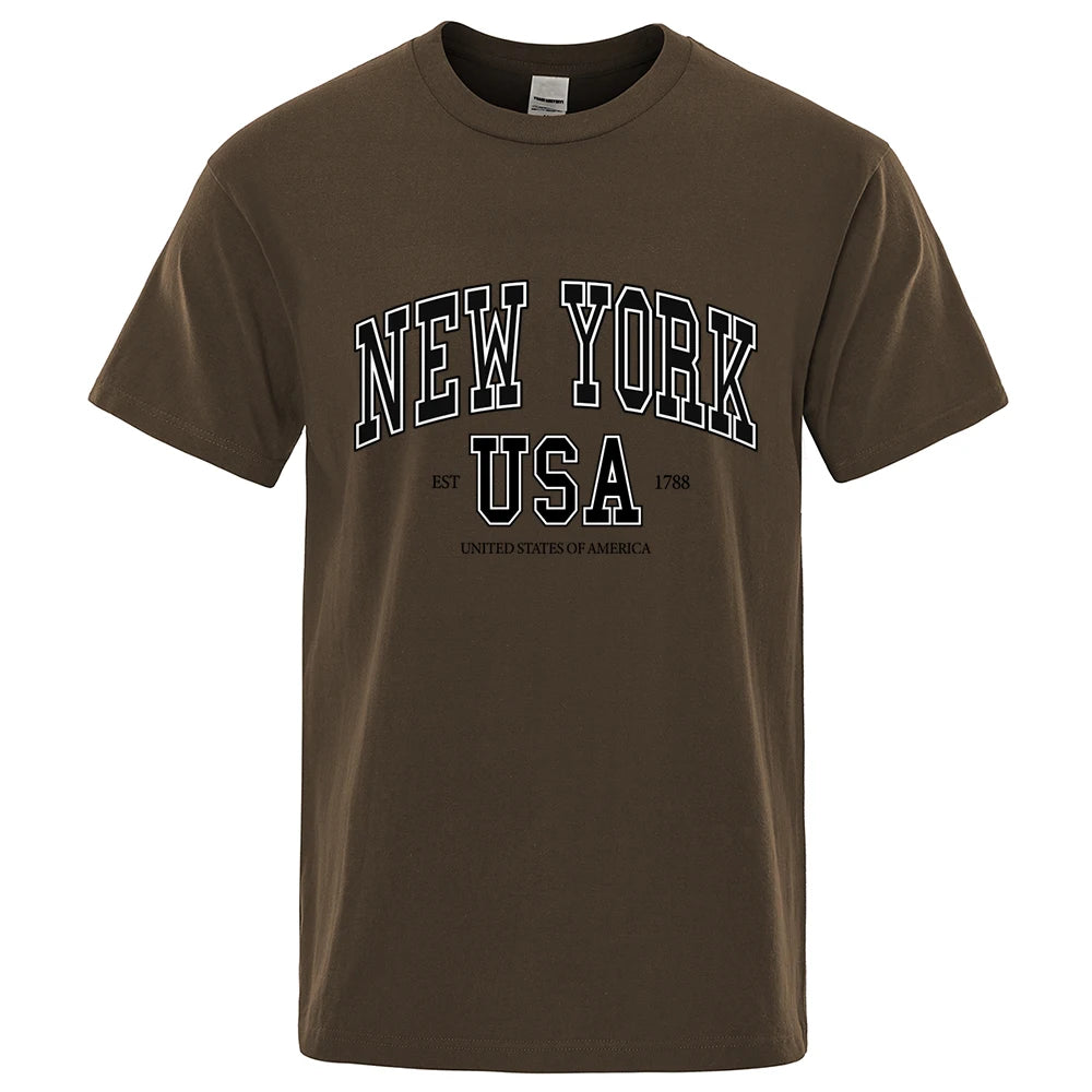 New York Usa Est 1788 Street City Letter Tops Men O-Neck Shirt Summer Loose Clothing Cotton Oversize Luxury Tshirt Hip Hop Tops