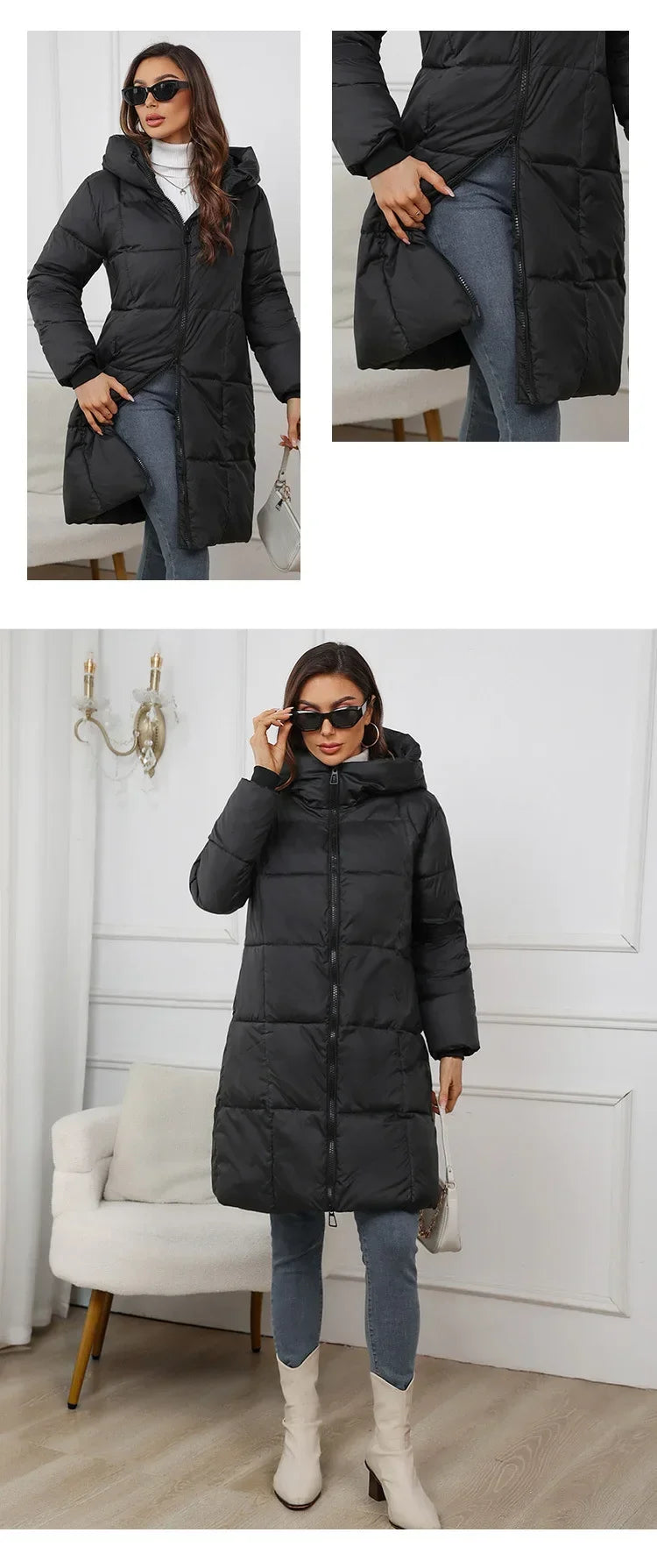 2024 neue Winter Frauen Lange Parkas Taschen Dicke Warme Mit Kapuze Unten Baumwolle Mantel Weibliche Lose Puffer Jacken Winddicht Schnee Mantel