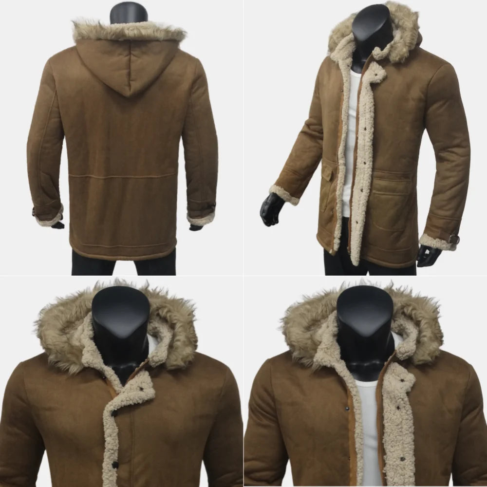 Winter herren Jacken Wildleder Warme Windjacke Mit Kapuze Fleece Jacke Männer Wolle Verdickt Pelz Kragen Oberbekleidung männer Kleidung S-5XL