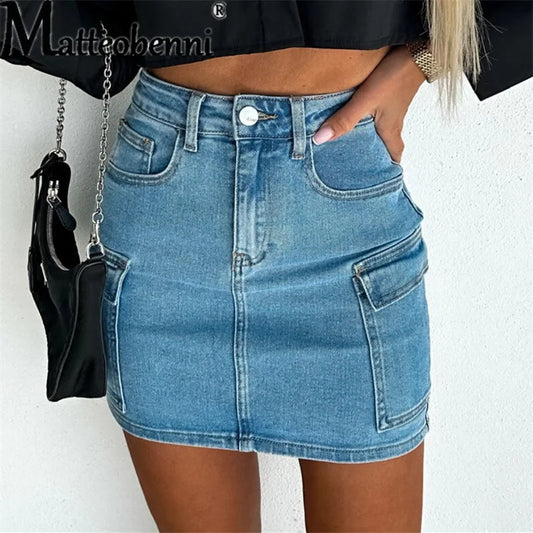 Sexy Knopf Spleißen Tasche Jeans rock weiblich Modetrend Straße lässig Halbkörper Kleid Arbeits kleidung Stil Damen bekleidung