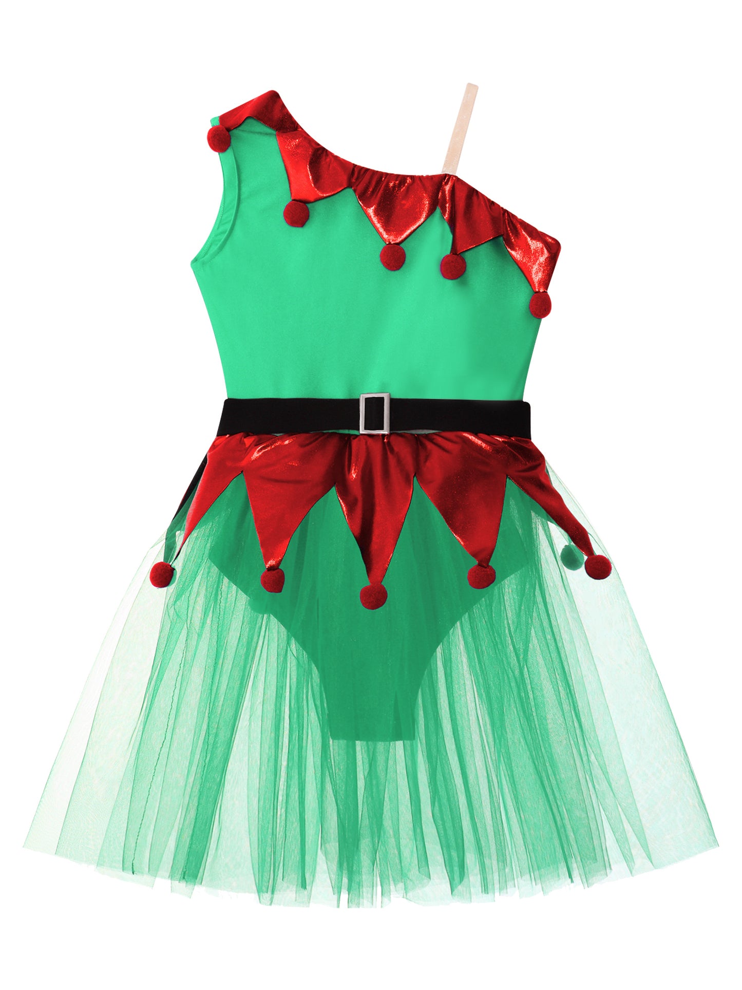 Kinder Mädchen eine Schulter Weihnachten Tanz Tutu Kleid Trikot Weihnachten Urlaub Party Santas Helfer Festivals Performance Kostüm