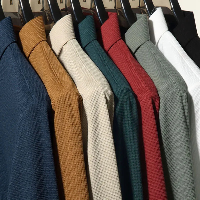New Men's Long Sleeve T Shirt Button Lightweight Lapel Loose Polo Shirt Solid Color Top