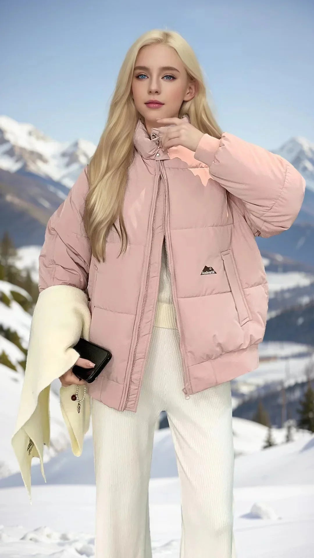 Süße Frau Daunen Baumwoll mantel Winter jacke warm lose koreanische Mode Stand Kragen Reiß verschluss 2024 neue weibliche Puffer jacke gepolstert