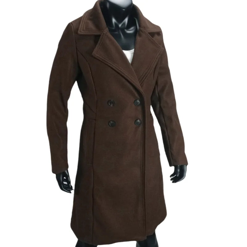 Damen-Graben, zweireihig, mit Wolle gefüttert, warme Jacke, Revers, schmaler, eleganter Mantel, große Größe, Streetwear, Oberbekleidung, Damenbekleidung