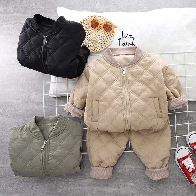 Herbst Winter Baby Jungen Kleidung setzt Kinder Baumwolle gepolsterte Reiß verschluss Mantel Hose 2 Stück Outfits 1 2 3 4 Jahre Kinder Trainings anzug Anzüge