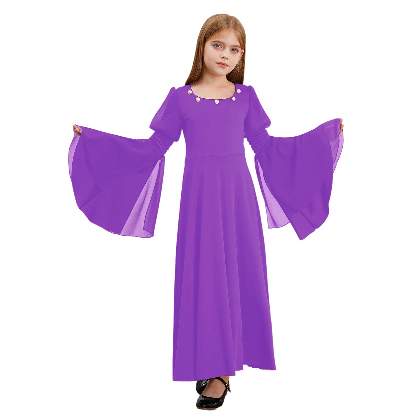 Kinder Mädchen mittelalter liche Renaissance Fee Kostüm Glocken ärmel Perlen viktoria nischen Kleid Retro-Kleid für Halloween Cosplay-Party