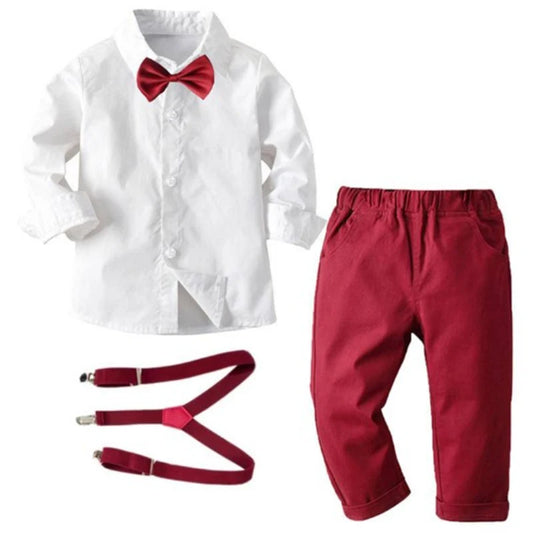 Anzug für Jungen Kleidung Sets 1-8 Jahre Geburtstag Hochzeit Kleinkind Jungen Kleidung Bogen Stern Hemd rote Hose Gürtel Kinder Party Outfit