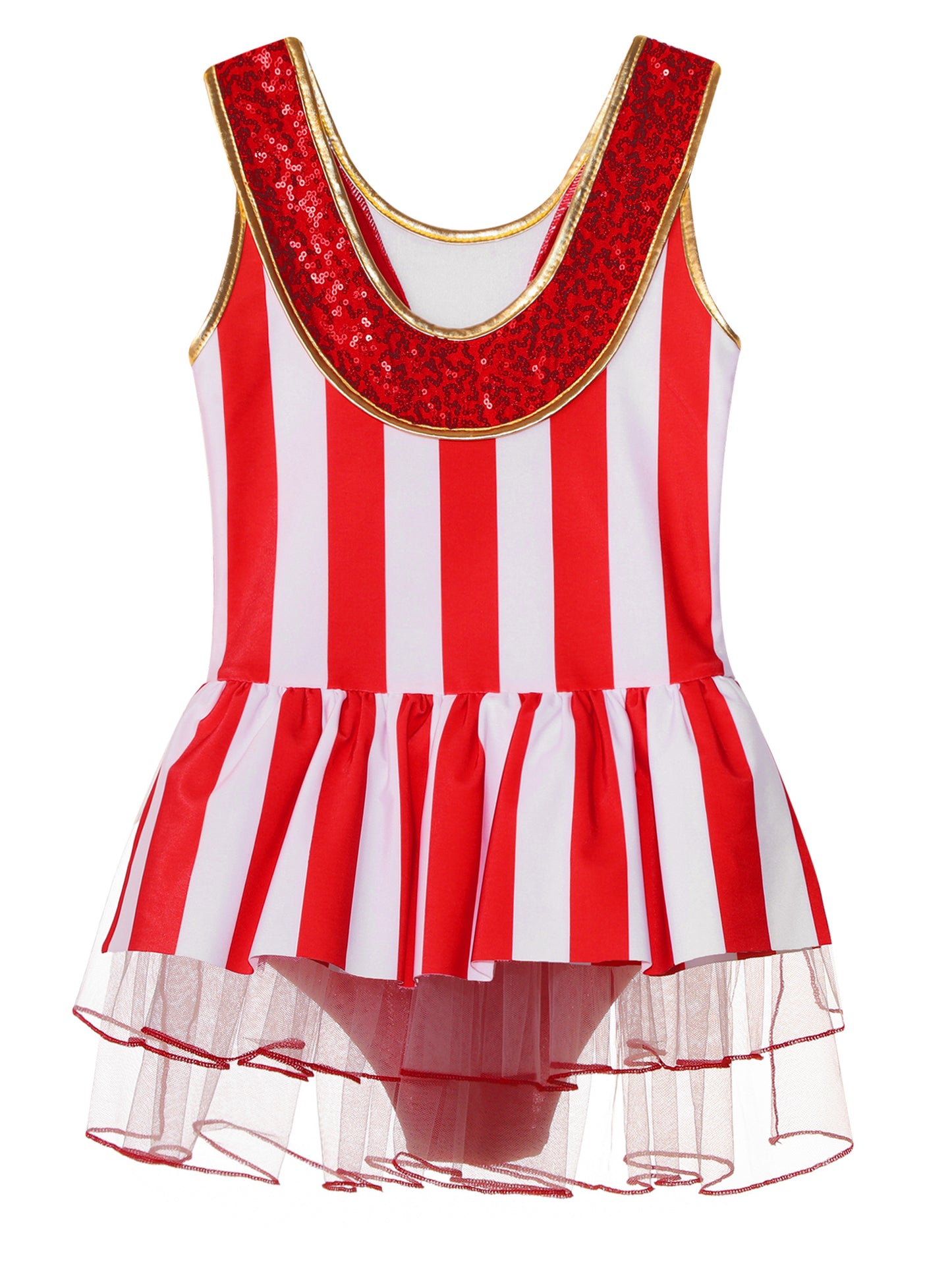 Kids Girls Sequins Candy Cane Christmas Costume Sleeveless Santa Sweetie Xmas Dance Gymnastics Leotards Dress for Holiday Party