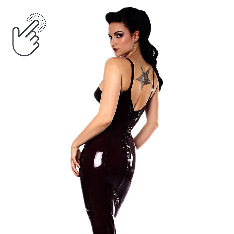 Sexy Bodycon Latex Leder Mini Cami Kleider Frauen Spaghetti Strap Ärmellose Knielangen PVC Plus Größe Kleid Neue Custom