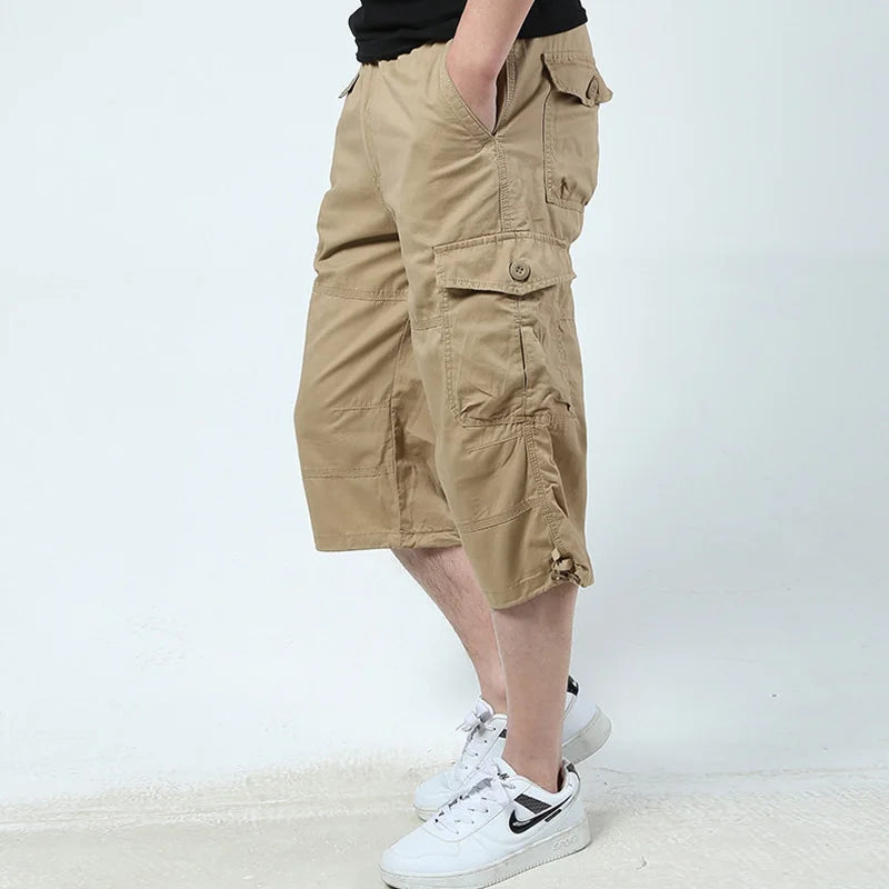 Oversized Men's Cropped Pants Summer Multi-pocket Camo Casual Shorts Pure Cotton Calf Length Pant Men Cargo Pants 5xl A1F1219