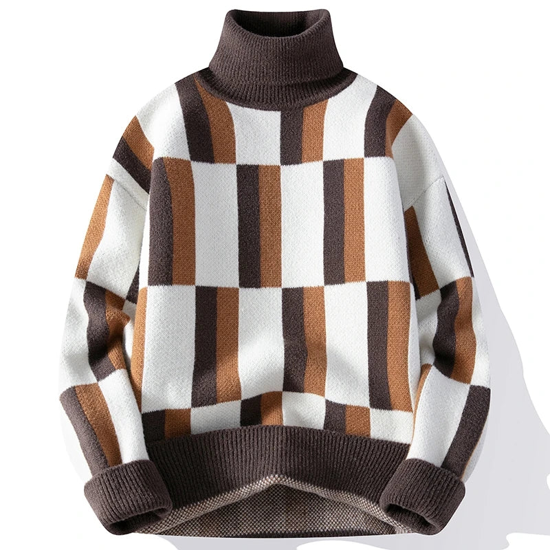 Neue Herbst Winter Männer warme Roll kragen pullover Mode geometrische Strick pullover Männer jugendliche Vitalität y2k Strick pullover Mann