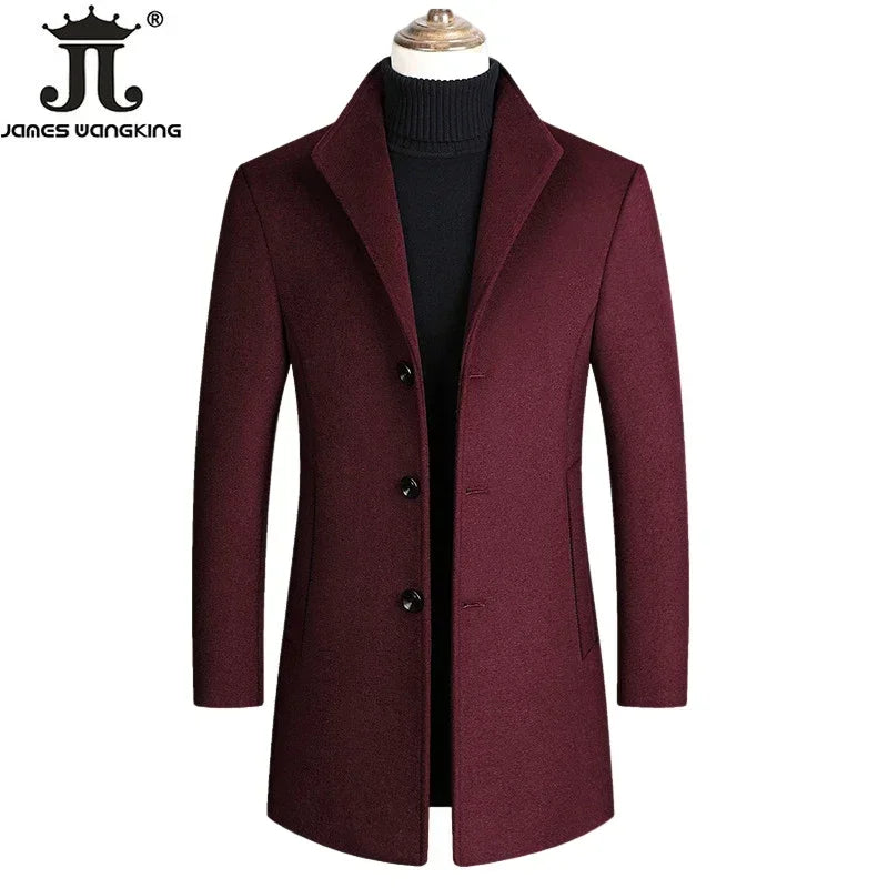 Herbst und Winter High-End-Marke Boutique Warme Woll Business Casual Woolen Langen Mantel Männliche Woo Jacke Grau Schwarz Kamel