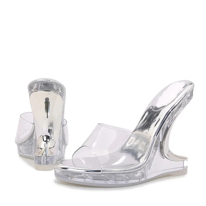 Liyke Mode schicke seltsame Keile Hausschuhe für Frauen klare High Heels Sommer Open Toe PVC transparente Schuhe Plateaus andalen