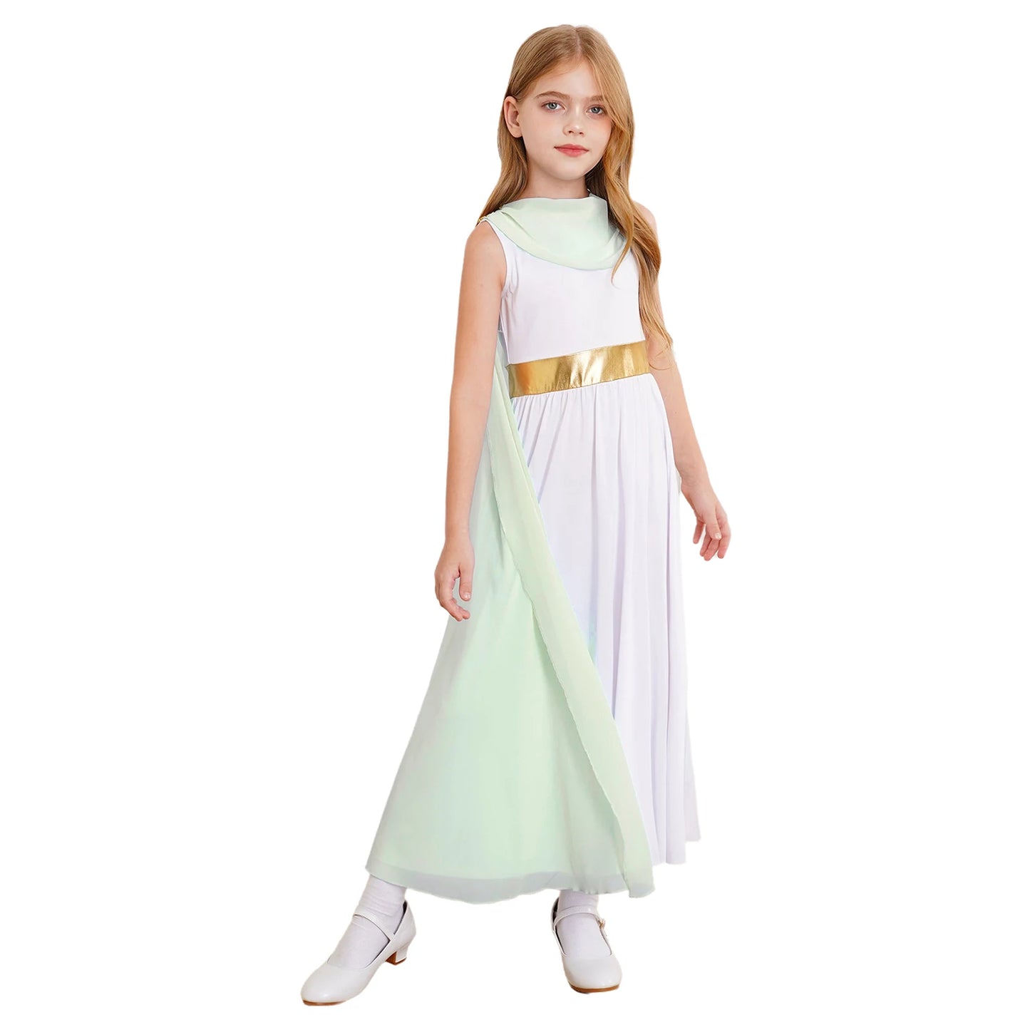 Kids Girls Roman Toga Costume Ancient Greek God Mythos Philosopher Nobility Cosplay Dress Up for Halloween Role Play Party