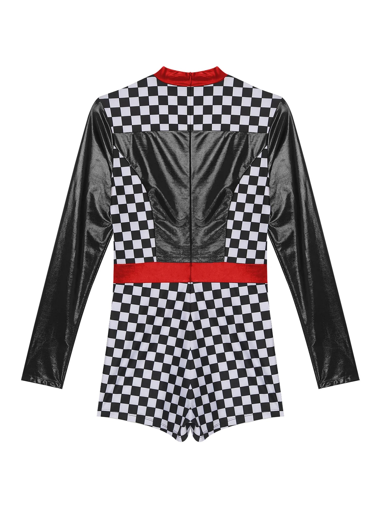 Womens Speed Car Driver Kostüm Halloween Racer Pullover Langarm Metallic Bodysuit Overall Cosplay Party Kostüm