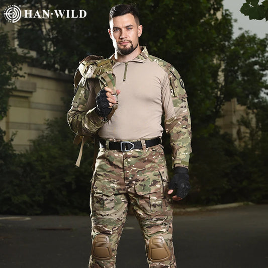 HAN WILD G3 Combat Shirt or Pants with Pads Airsoft Tactical Trouser MultiCam Hunting Camouflage Paintball Clothing Gear 1 Piece