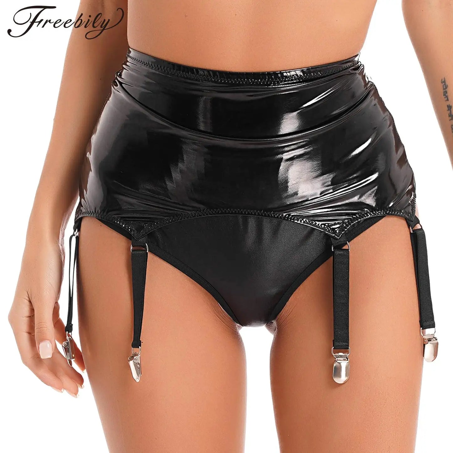 Plus Größe Hohe Taille Strumpfband Gürtel Sexy Patent Leder Strumpf Gürtel mit 8 Strap Metall Clip für Strümpfe Unterwäsche Dessous