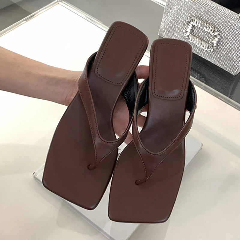 Liyke Mode Clip Open Toe Panto letten Frauen Strand Hausschuhe Sandalen hochwertige gemütliche Leder Low Heels Flip Flops Slides Schuhe