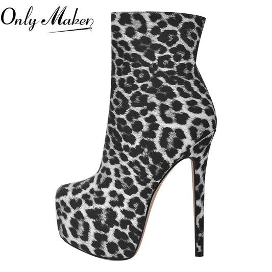 Only maker Frauen Leopard runde Zehen Plattform Stiletto 16cm High Heel Stiefeletten Reiß verschluss Mode große Größe sexy Stiefeletten