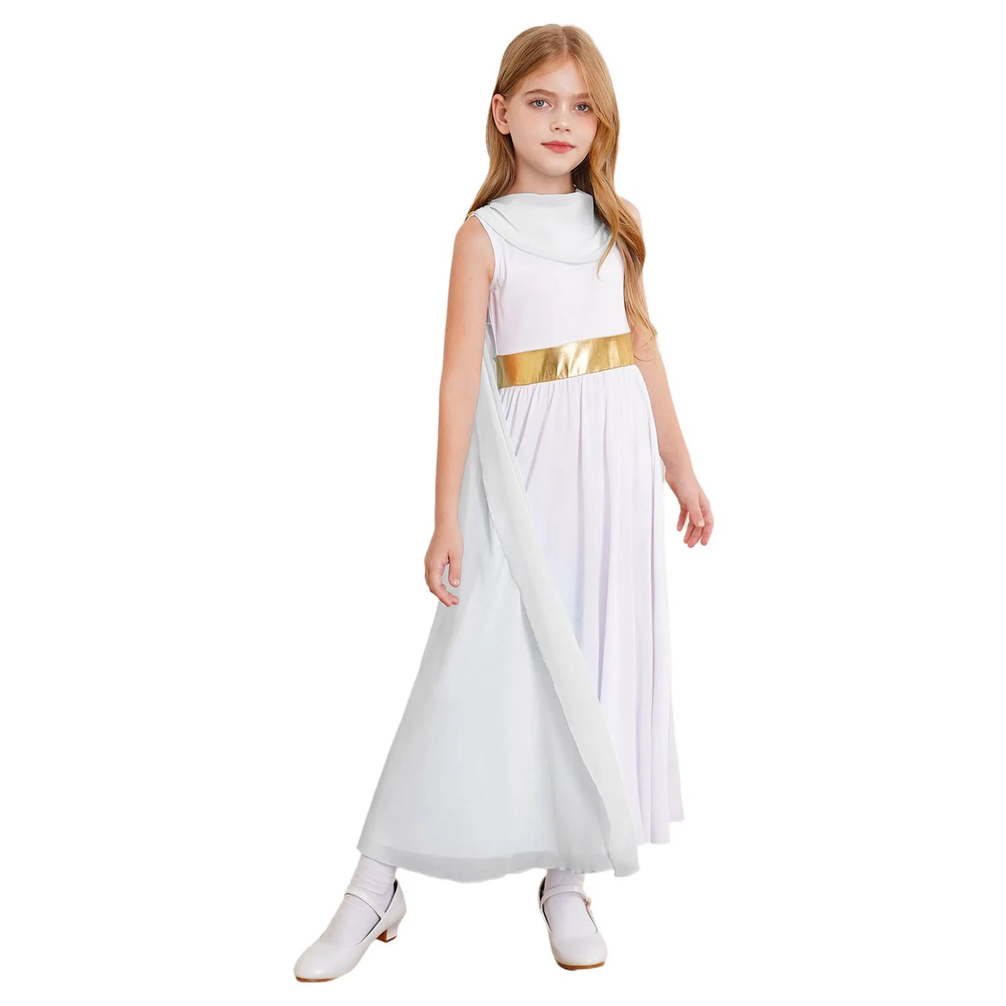 Kids Girls Roman Toga Costume Ancient Greek God Mythos Philosopher Nobility Cosplay Dress Up for Halloween Role Play Party