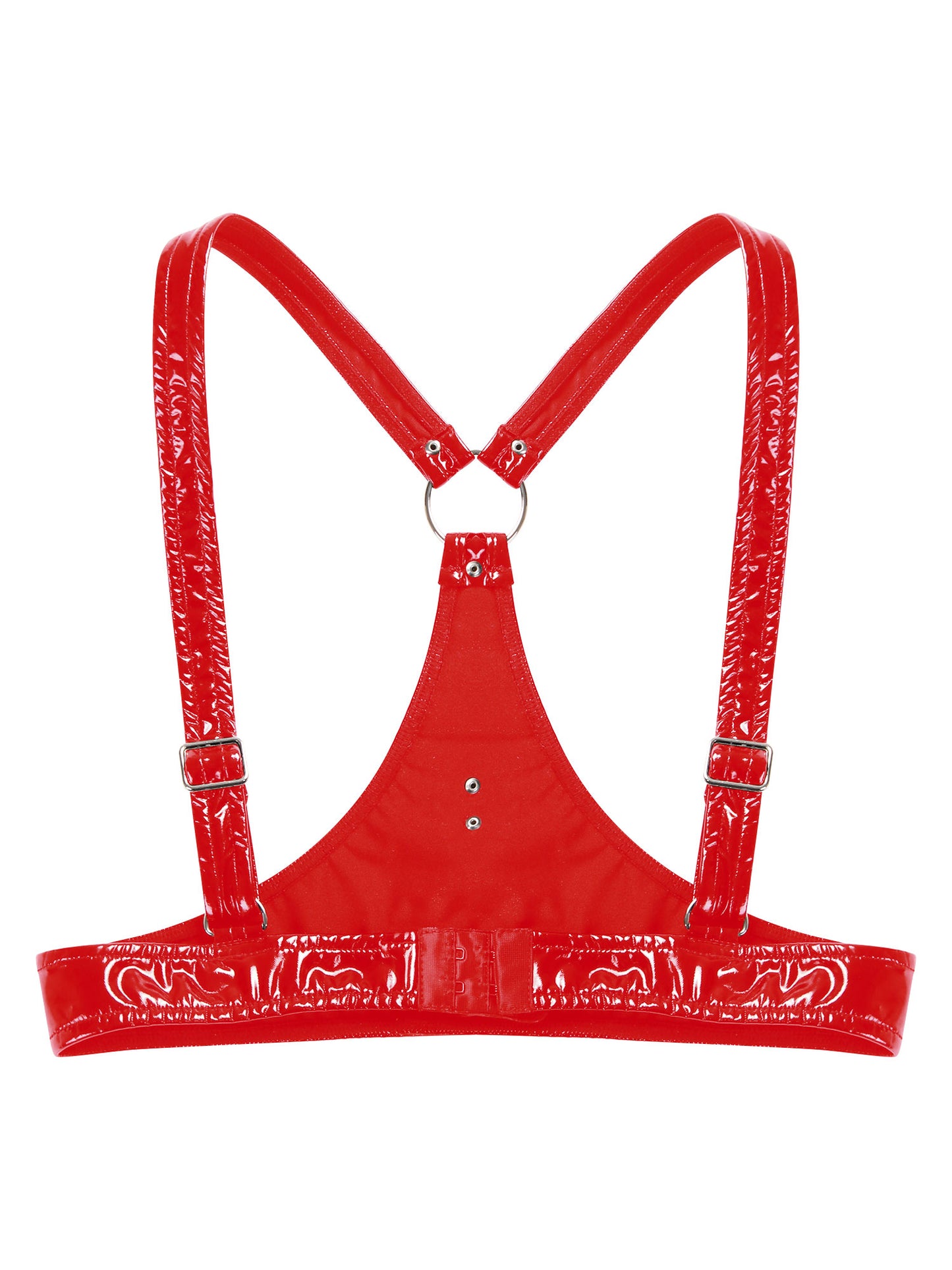 Frauen Wet Look PVC Leder Draht-Freies Bh Tops Dreieck Bralette Latex Schnallen O Ring Körper Chest Harness bustier Clubwear