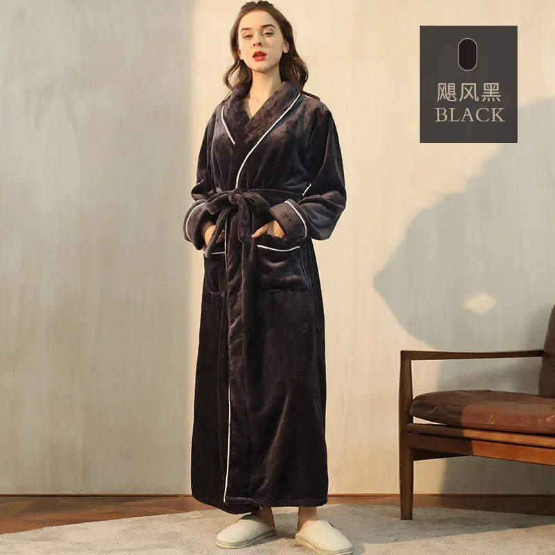 Frauen Große Größe 3Xl Kimono mit Tasche Herbst Winter Neue Bademantel Kleid Lose Homewear Lose Nachtwäsche Verdicken Flanell Loungewear