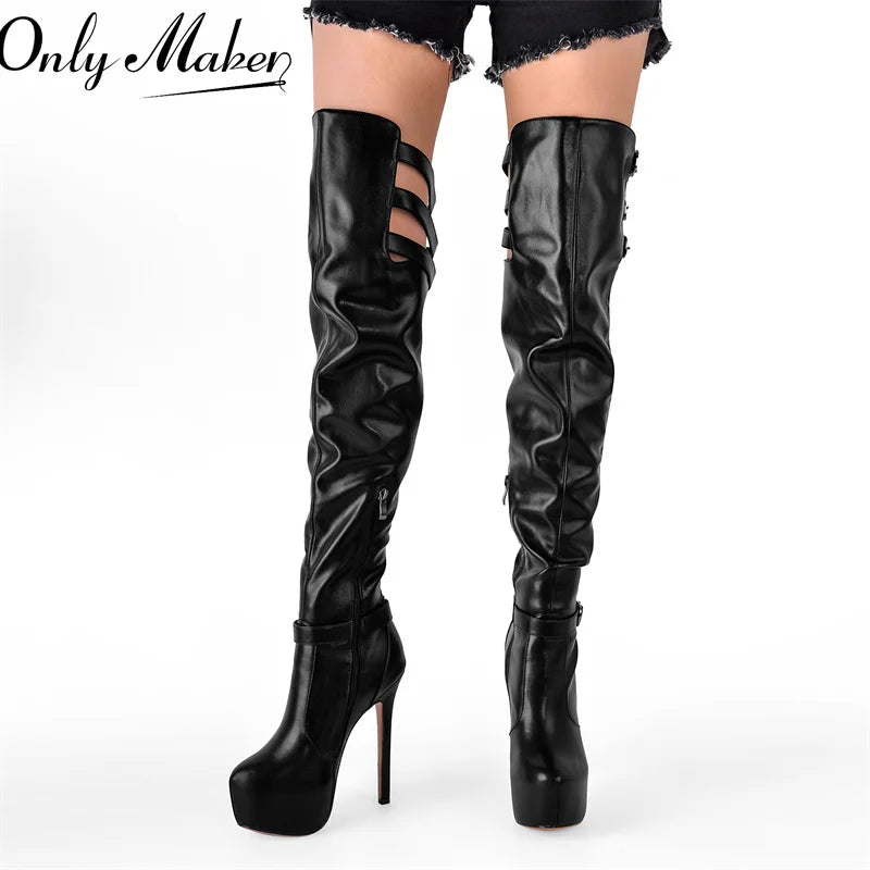 Only maker weiblich über dem Knie Stiefel dünne High Heel schwarz matt Seite Reiß verschluss Mode Frauen Winter Oberschenkel Stiefel