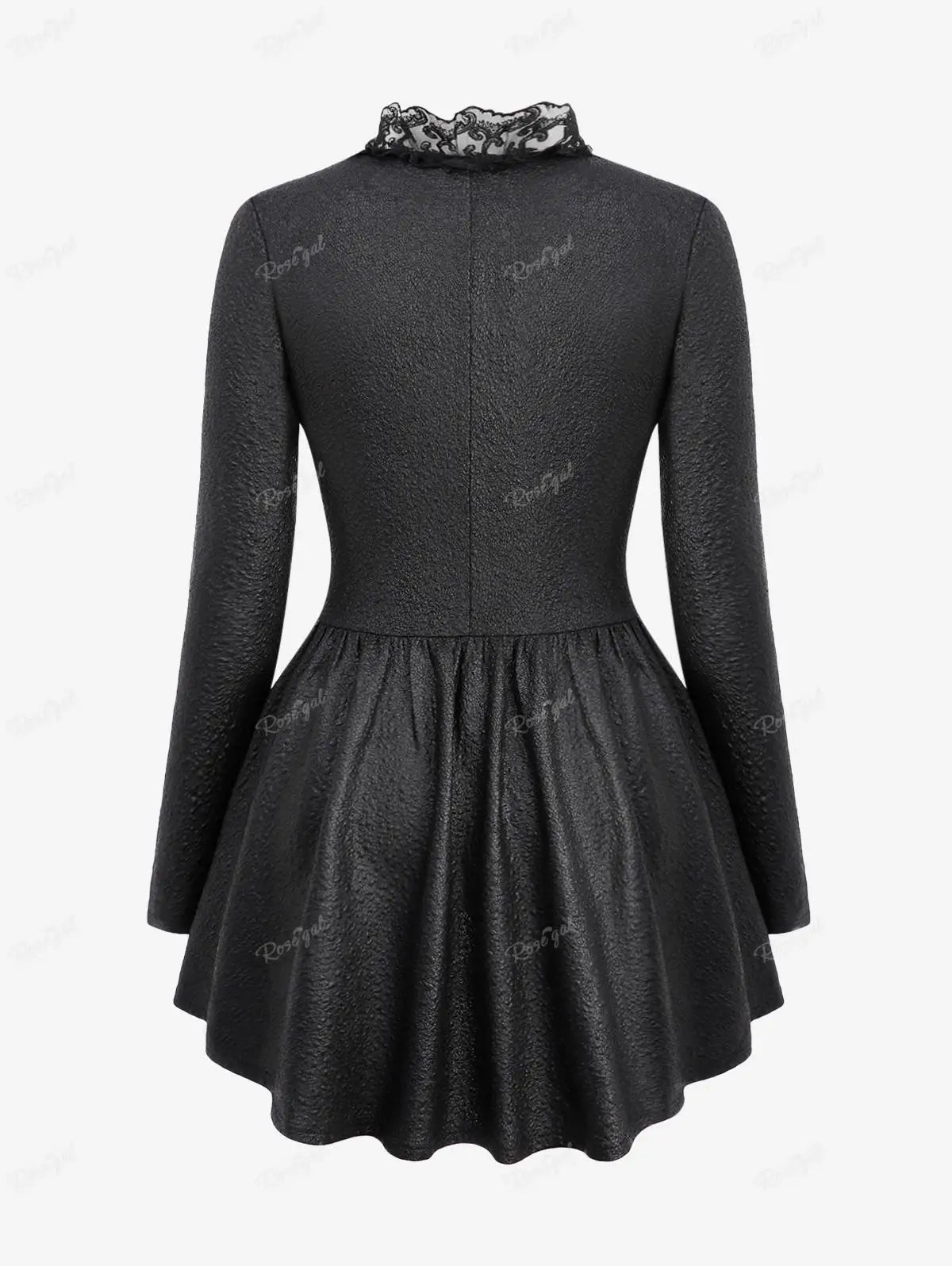 Ros gal Plus Size Gothic Mäntel schwarz strukturierte florale Spitze Trim Haken und Augen Rüschen asymmetrische Jacken Frauen fallen, Frühling Outwear