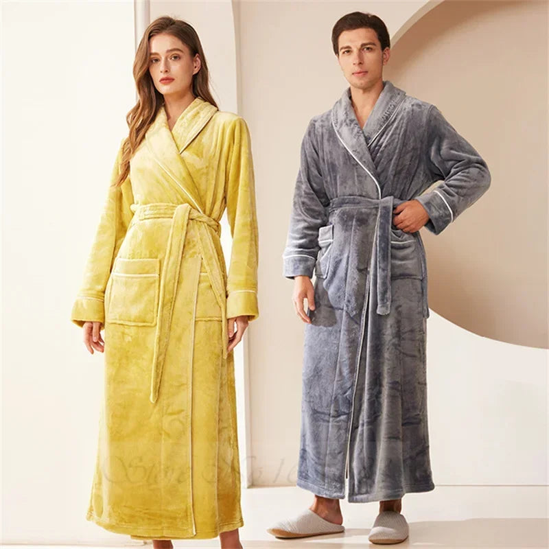 Plus Größe Dicke Flanell Robe Homewear Lose Korallen Fleece Nachtwäsche Männlichen Kimono Bademantel Kleid Herbst Winter Paar Lounge Tragen