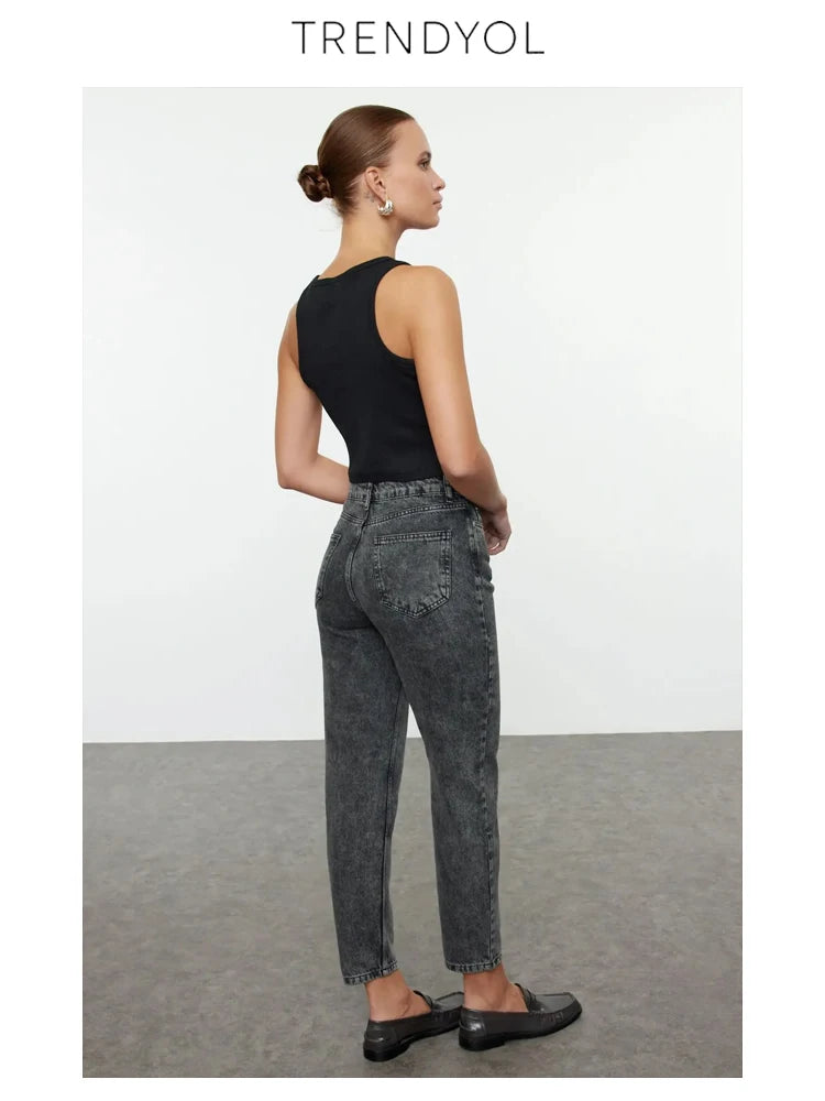 Trendyol TYZA Damen-Bleistiftjeans aus 100 % Baumwolle mit hoher Taille, 2024, Herbst, Skinny-Fit-Hose, Streetwear-Hose