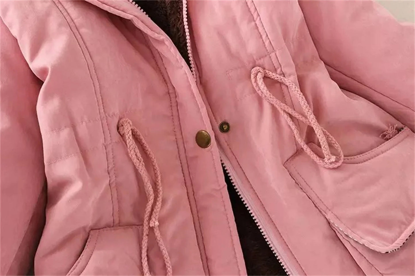 Fleece gefütterte Kapuze Daunen jacke Wintermantel für Frauen warme Kordel zug gepolsterte Parkas koreanische lässige Streetwear weibliche Puffer Outwear