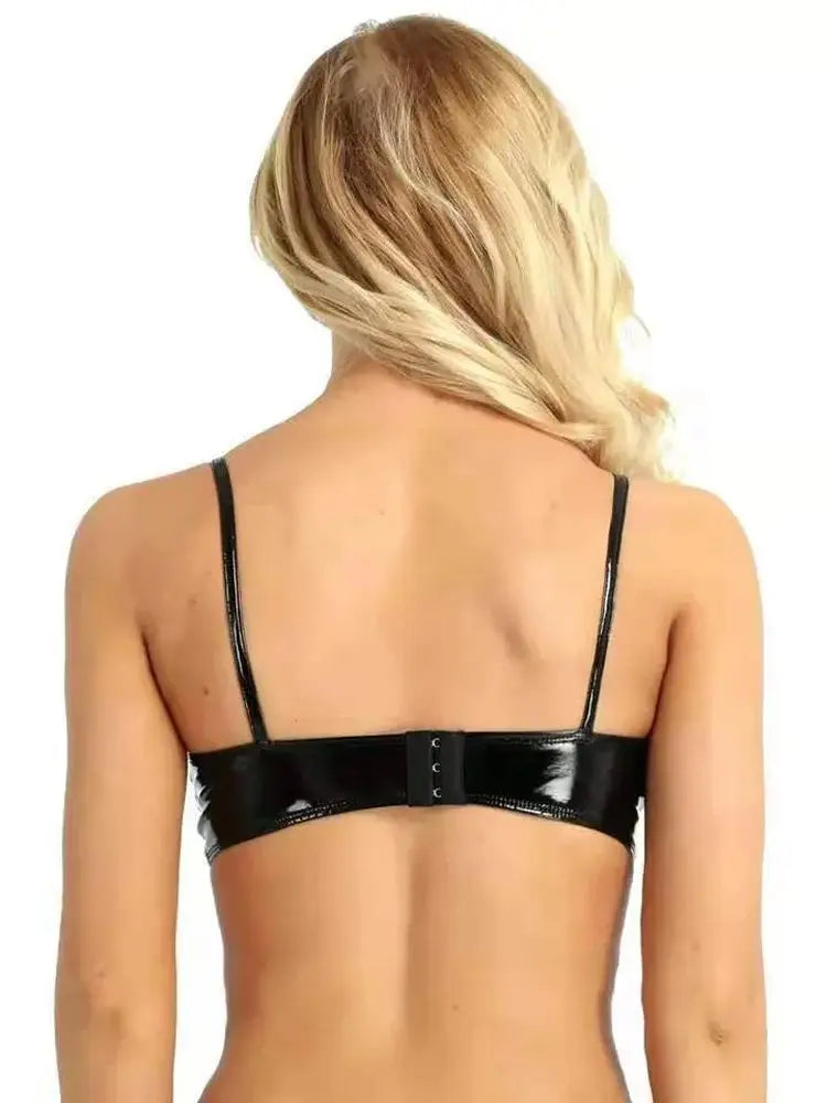 S-3XL Wet Look PVC Bikini Tops Shiny PU Leather Crop Top Women Tight Sexy Bustier Cropped Pole Dance Camis Croptop Vest Clubwear